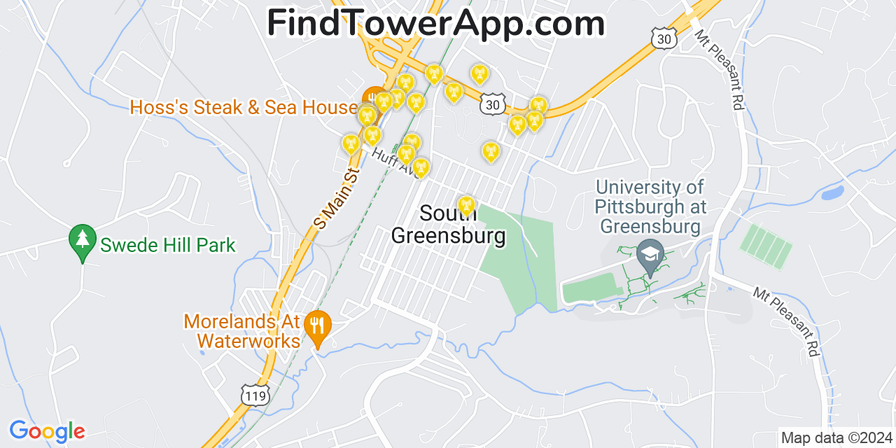 AT&T 4G/5G cell tower coverage map South Greensburg, Pennsylvania