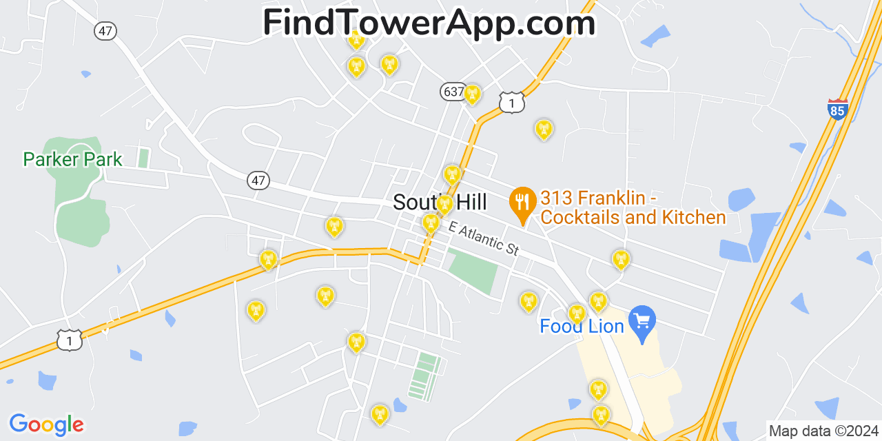 AT&T 4G/5G cell tower coverage map South Hill, Virginia