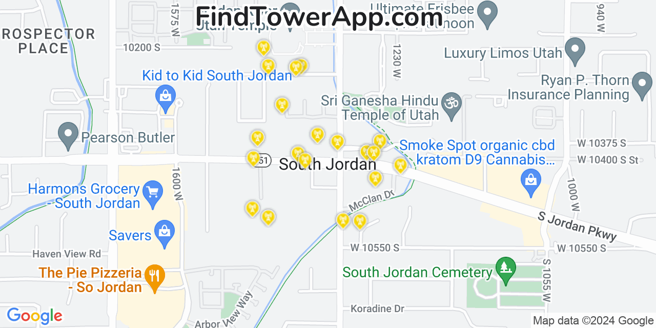 AT&T 4G/5G cell tower coverage map South Jordan, Utah