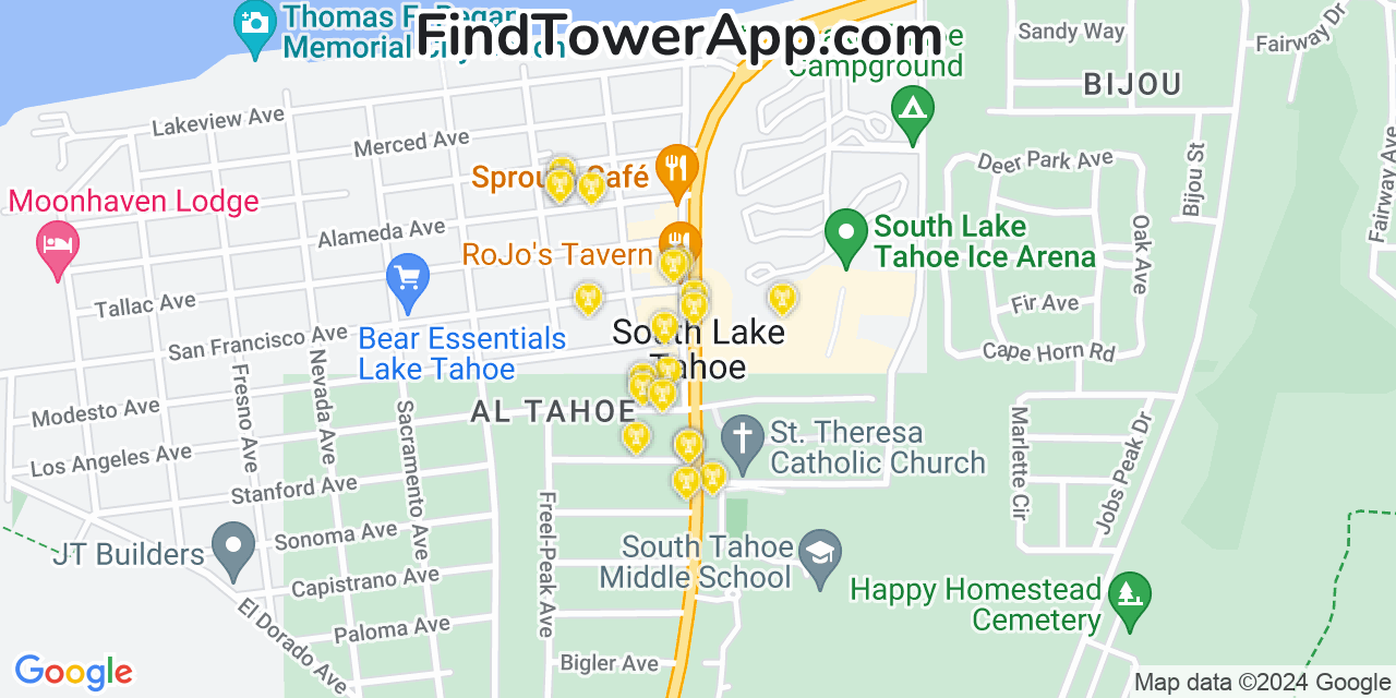 T-Mobile 4G/5G cell tower coverage map South Lake Tahoe, California