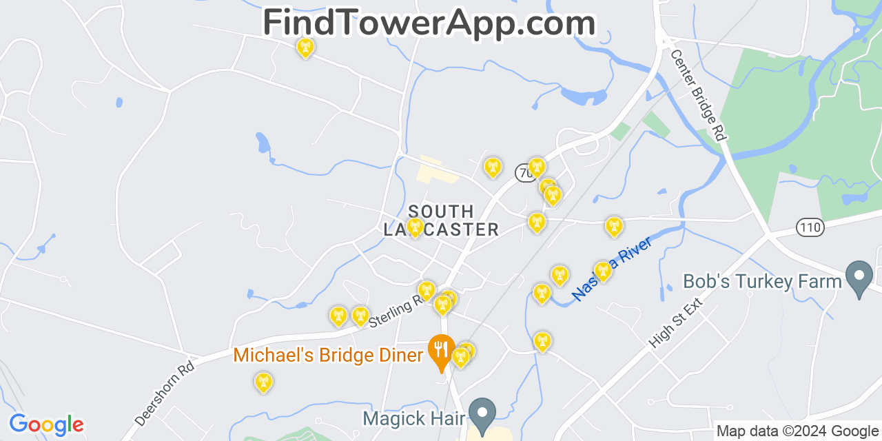 AT&T 4G/5G cell tower coverage map South Lancaster, Massachusetts