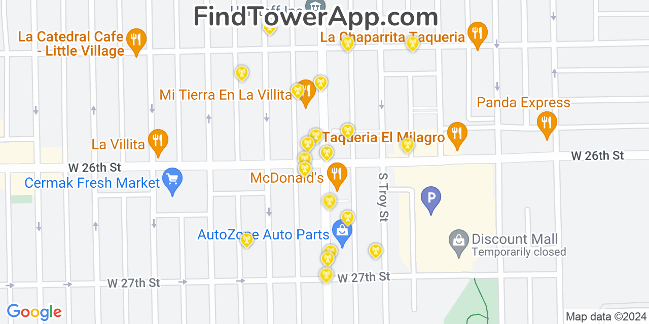 AT&T 4G/5G cell tower coverage map South Lawndale, Illinois