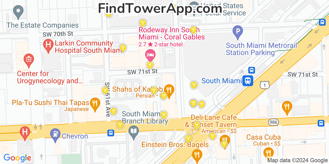 AT&T 4G/5G cell tower coverage map South Miami, Florida