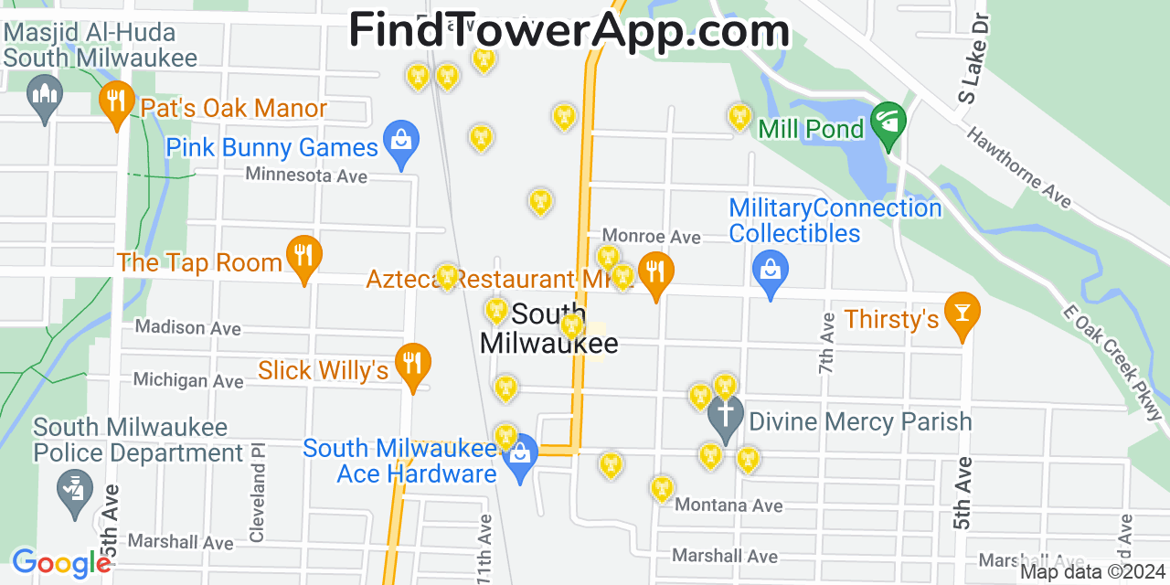 AT&T 4G/5G cell tower coverage map South Milwaukee, Wisconsin