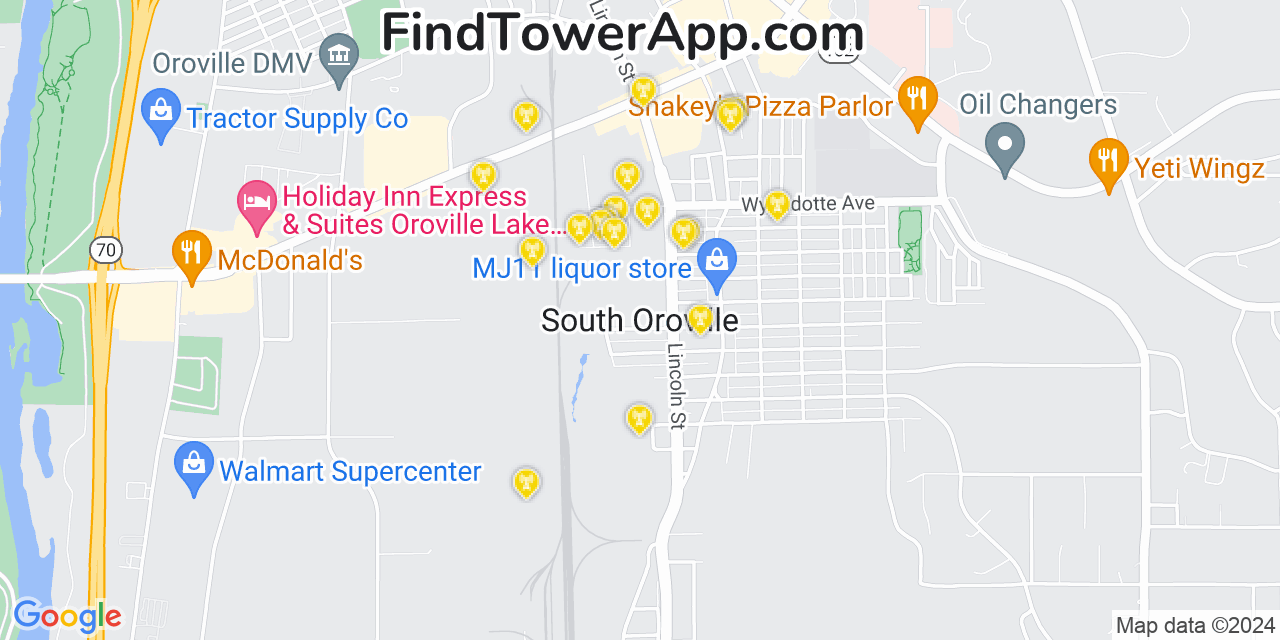 AT&T 4G/5G cell tower coverage map South Oroville, California