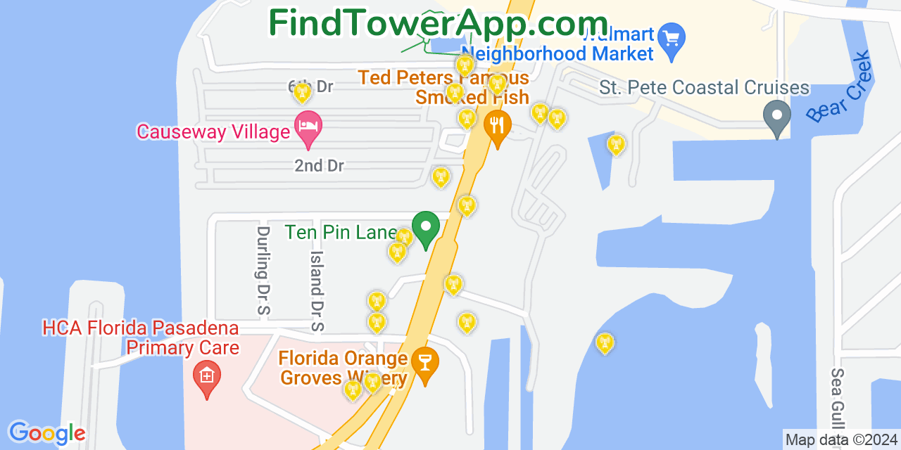 Verizon 4G/5G cell tower coverage map South Pasadena, Florida