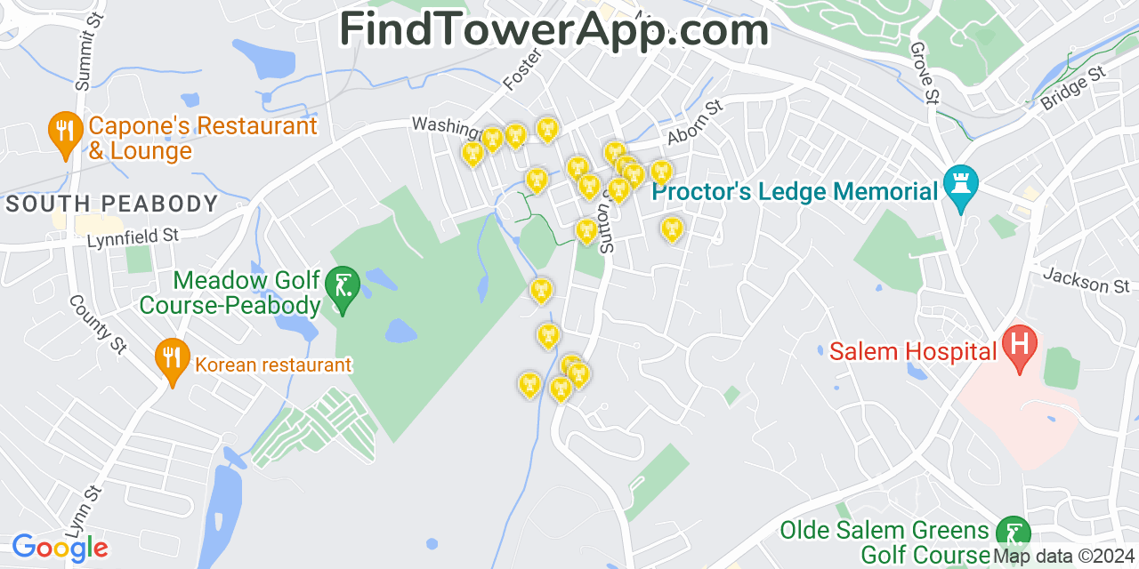 T-Mobile 4G/5G cell tower coverage map South Peabody, Massachusetts