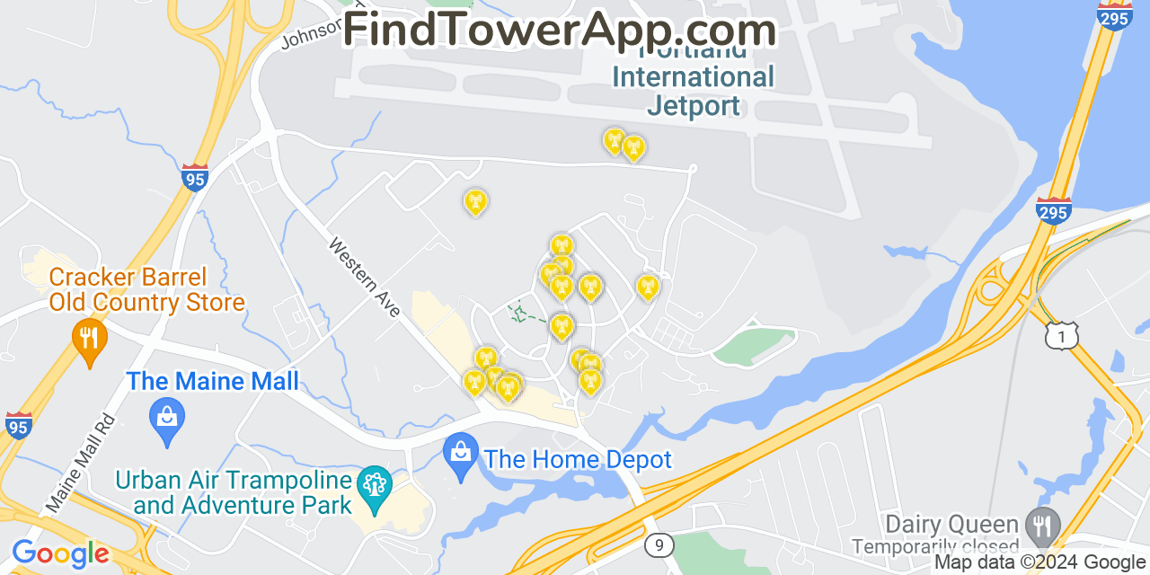 AT&T 4G/5G cell tower coverage map South Portland Gardens, Maine