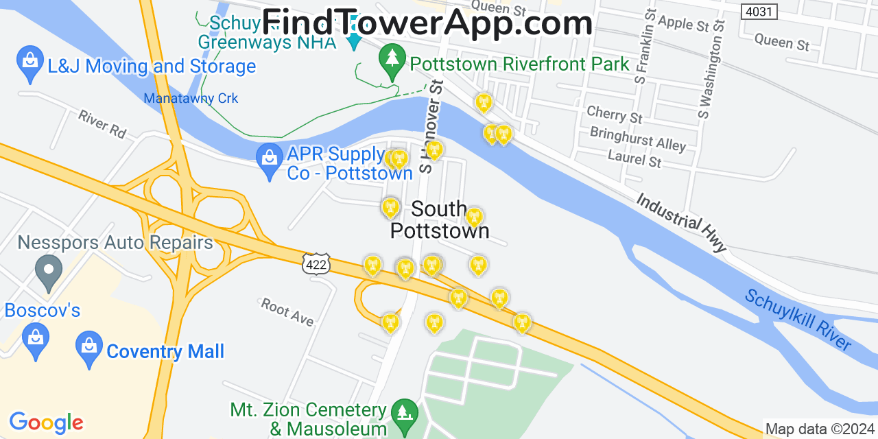 T-Mobile 4G/5G cell tower coverage map South Pottstown, Pennsylvania