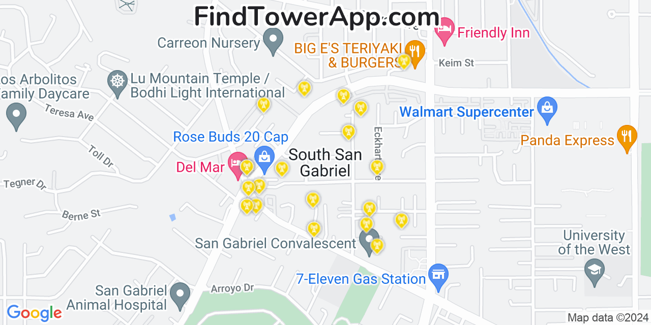 T-Mobile 4G/5G cell tower coverage map South San Gabriel, California