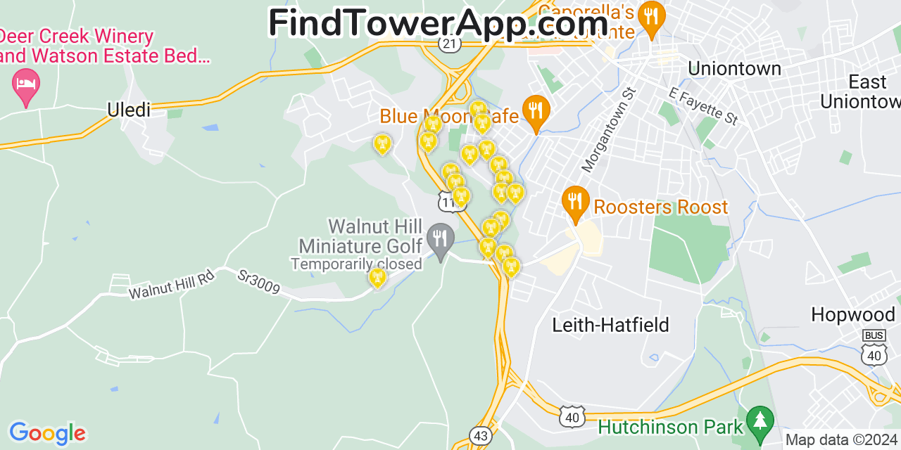 T-Mobile 4G/5G cell tower coverage map South Uniontown, Pennsylvania