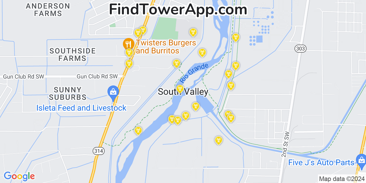 AT&T 4G/5G cell tower coverage map South Valley, New Mexico