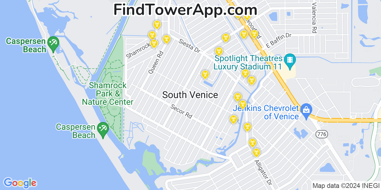 Verizon 4G/5G cell tower coverage map South Venice, Florida