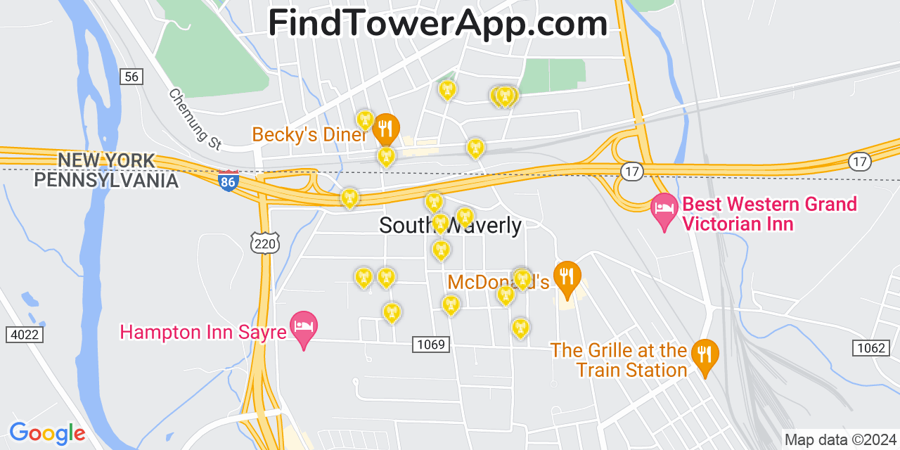 AT&T 4G/5G cell tower coverage map South Waverly, Pennsylvania