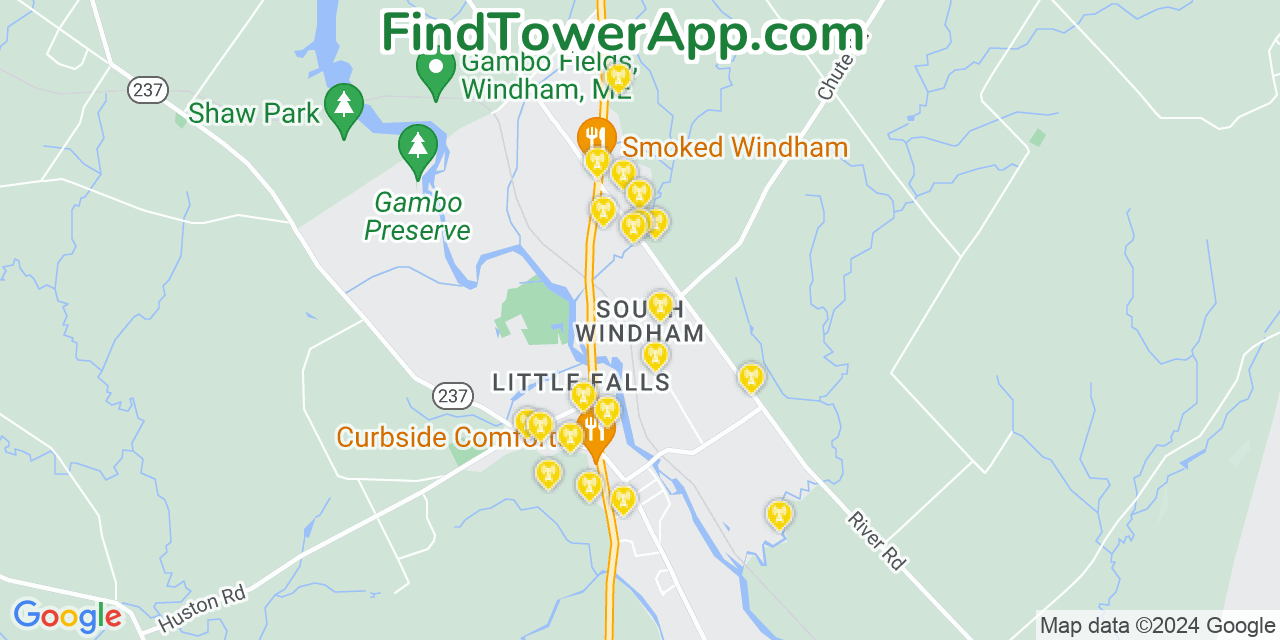 AT&T 4G/5G cell tower coverage map South Windham, Maine