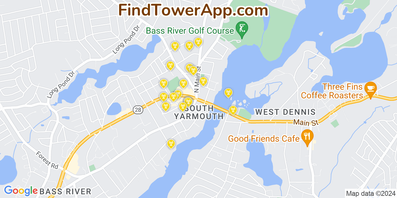 AT&T 4G/5G cell tower coverage map South Yarmouth, Massachusetts