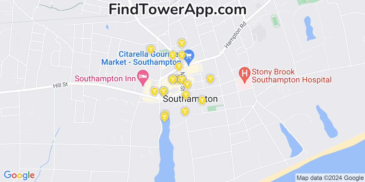 Verizon 4G/5G cell tower coverage map Southampton, New York