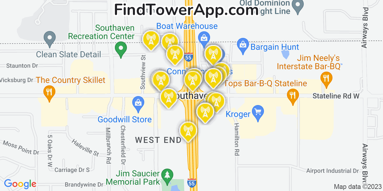 Southaven Mississippi Cell Tower Coverage Map