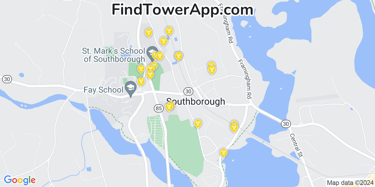 Verizon 4G/5G cell tower coverage map Southborough, Massachusetts