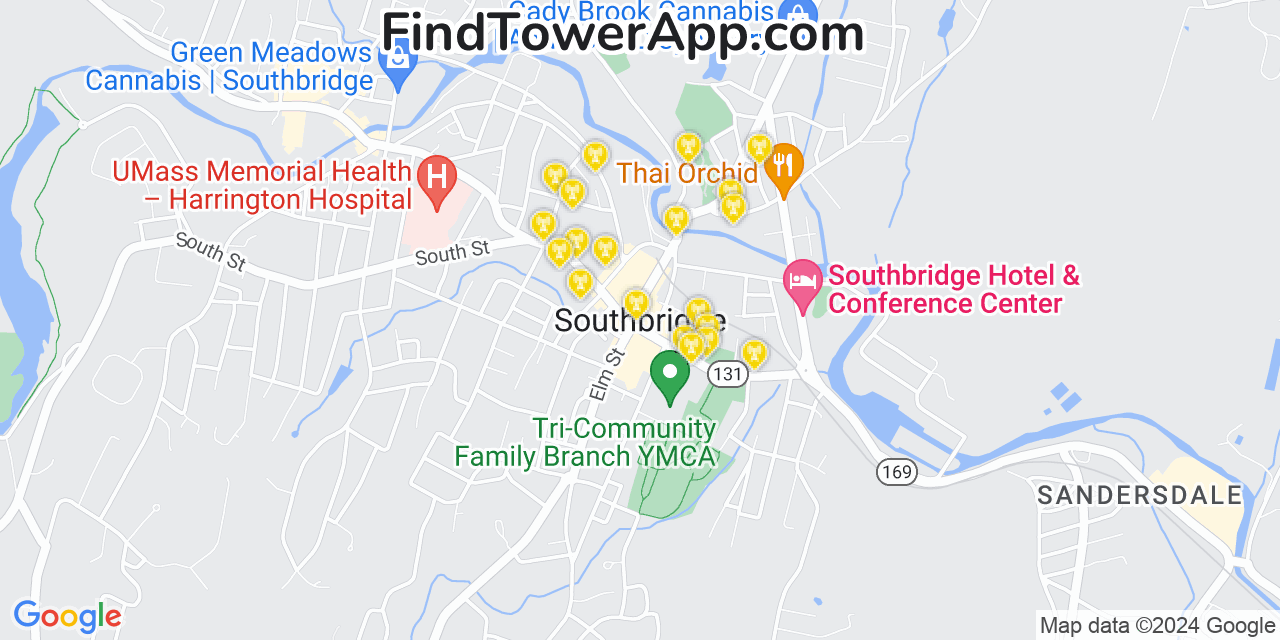 Verizon 4G/5G cell tower coverage map Southbridge, Massachusetts