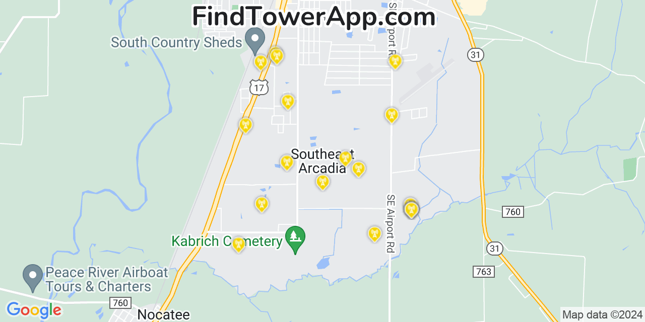 T-Mobile 4G/5G cell tower coverage map Southeast Arcadia, Florida