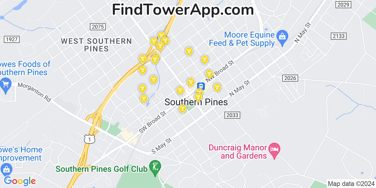 Verizon 4G/5G cell tower coverage map Southern Pines, North Carolina