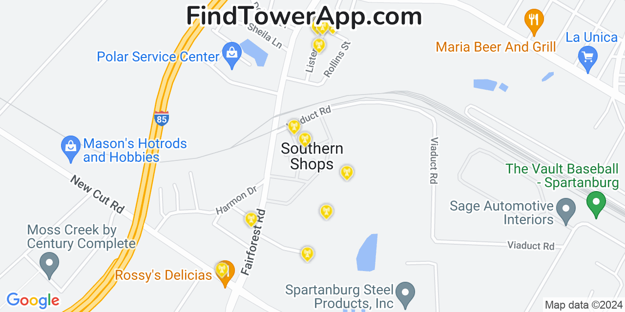 Verizon 4G/5G cell tower coverage map Southern Shops, South Carolina