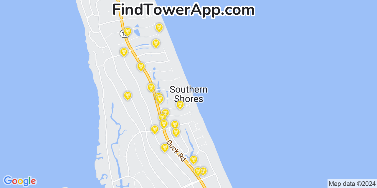 AT&T 4G/5G cell tower coverage map Southern Shores, North Carolina