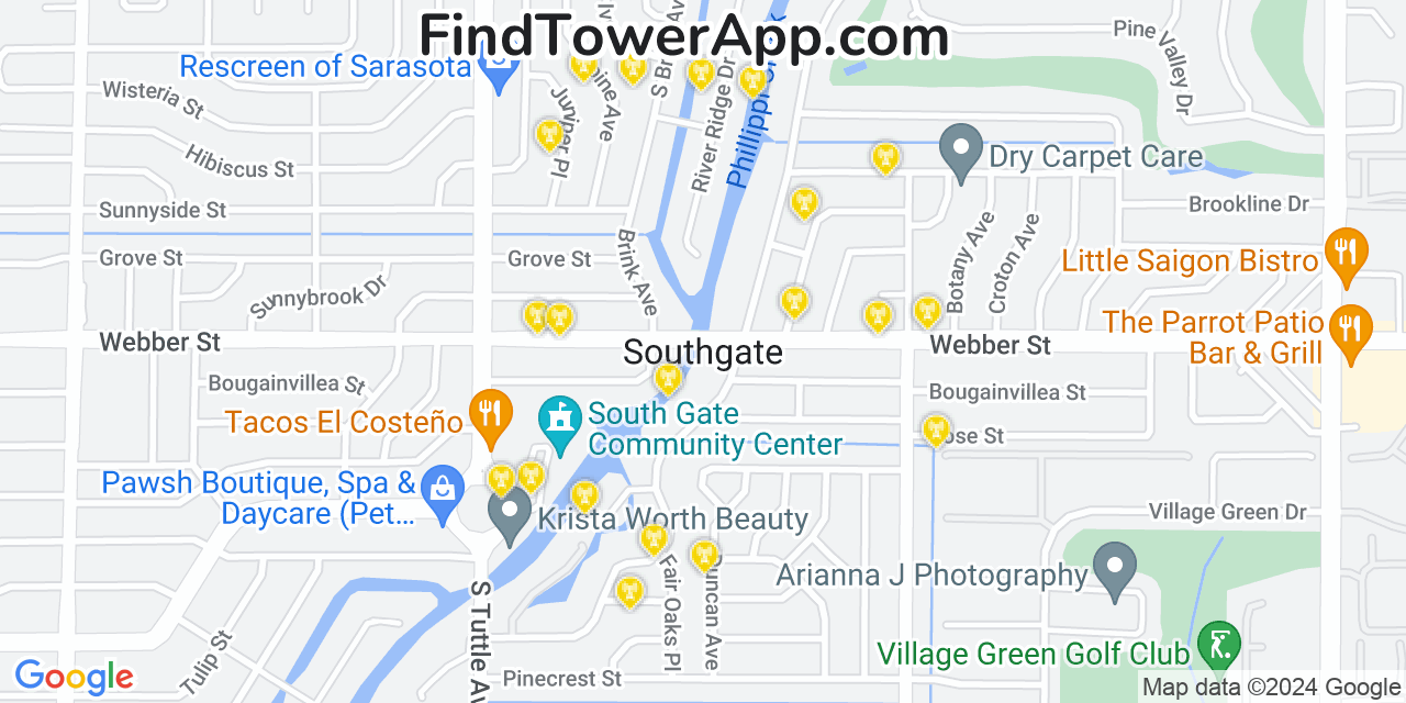 AT&T 4G/5G cell tower coverage map Southgate, Florida