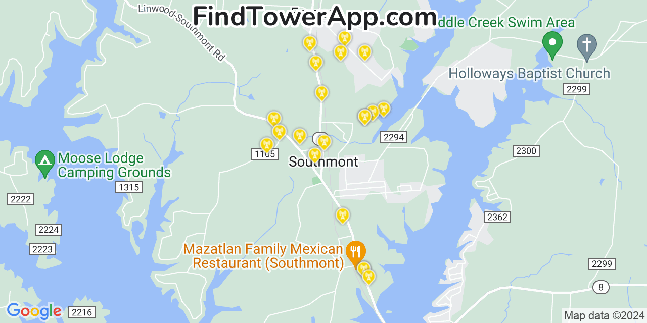 AT&T 4G/5G cell tower coverage map Southmont, North Carolina