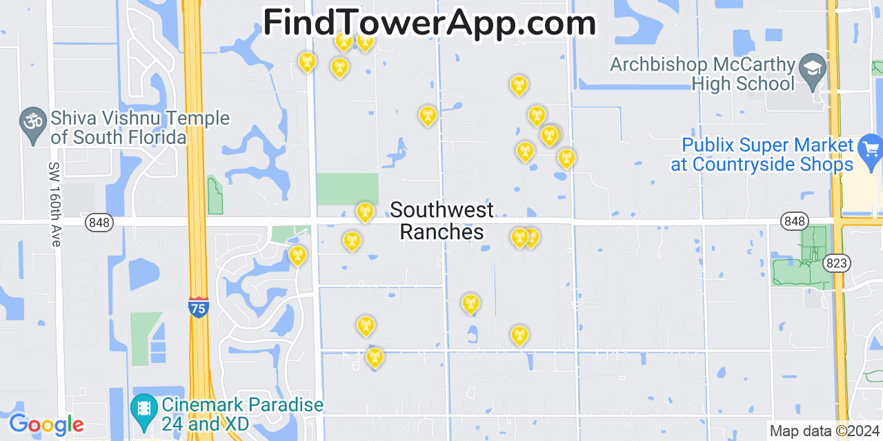 T-Mobile 4G/5G cell tower coverage map Southwest Ranches, Florida