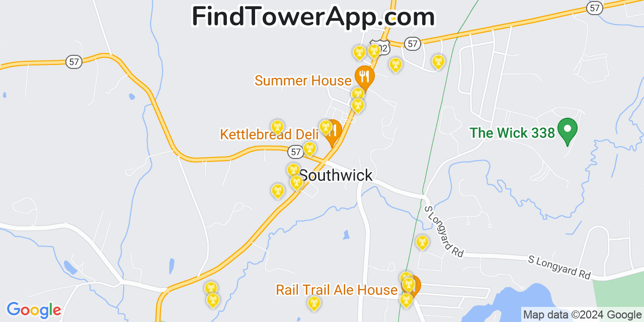 Verizon 4G/5G cell tower coverage map Southwick, Massachusetts