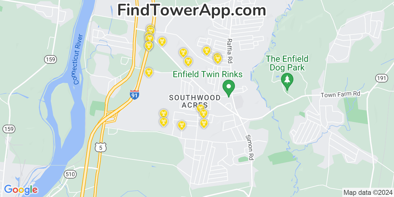 AT&T 4G/5G cell tower coverage map Southwood Acres, Connecticut