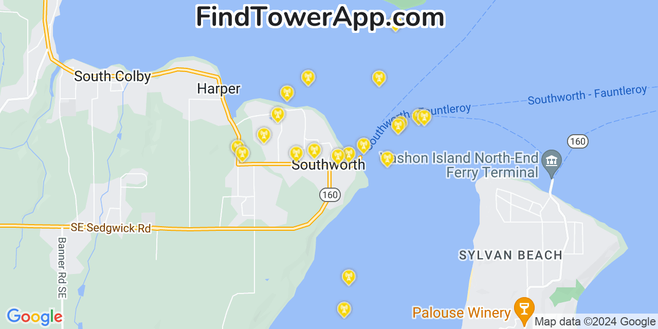 AT&T 4G/5G cell tower coverage map Southworth, Washington