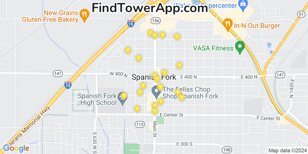 Verizon 4G/5G cell tower coverage map Spanish Fork, Utah