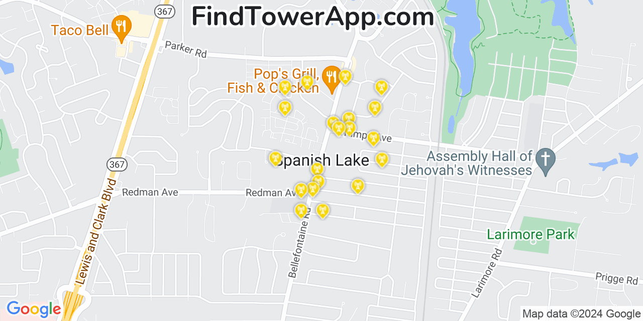 AT&T 4G/5G cell tower coverage map Spanish Lake, Missouri