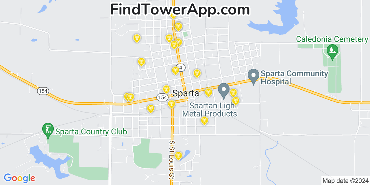 AT&T 4G/5G cell tower coverage map Sparta, Illinois