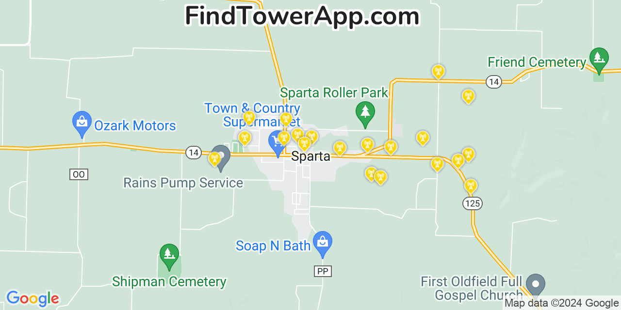 Verizon 4G/5G cell tower coverage map Sparta, Missouri