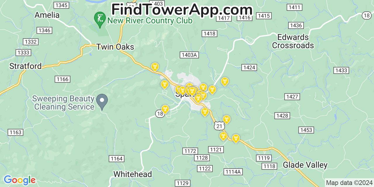 AT&T 4G/5G cell tower coverage map Sparta, North Carolina