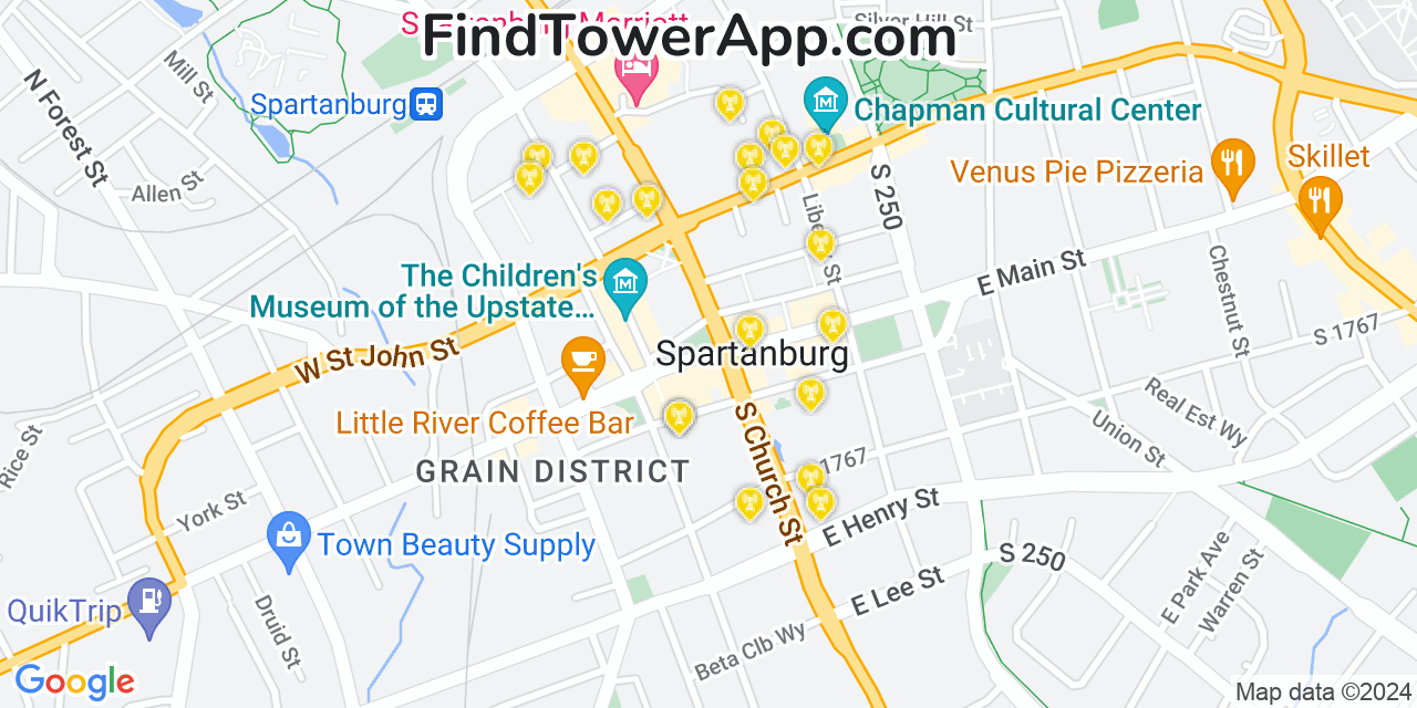 AT&T 4G/5G cell tower coverage map Spartanburg, South Carolina