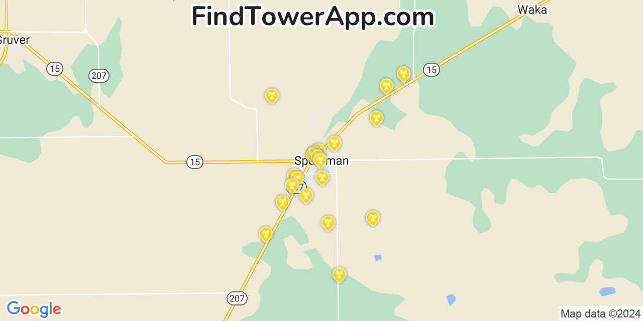 AT&T 4G/5G cell tower coverage map Spearman, Texas