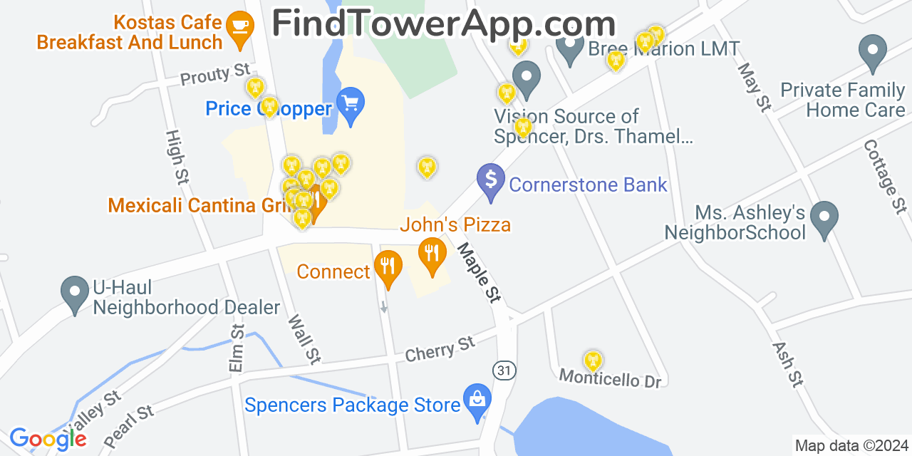 T-Mobile 4G/5G cell tower coverage map Spencer, Massachusetts