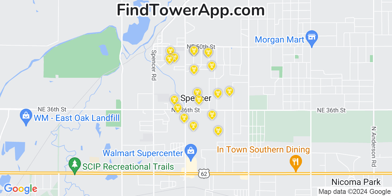 AT&T 4G/5G cell tower coverage map Spencer, Oklahoma