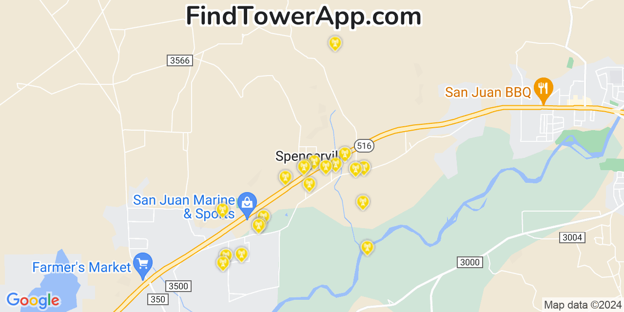 AT&T 4G/5G cell tower coverage map Spencerville, New Mexico