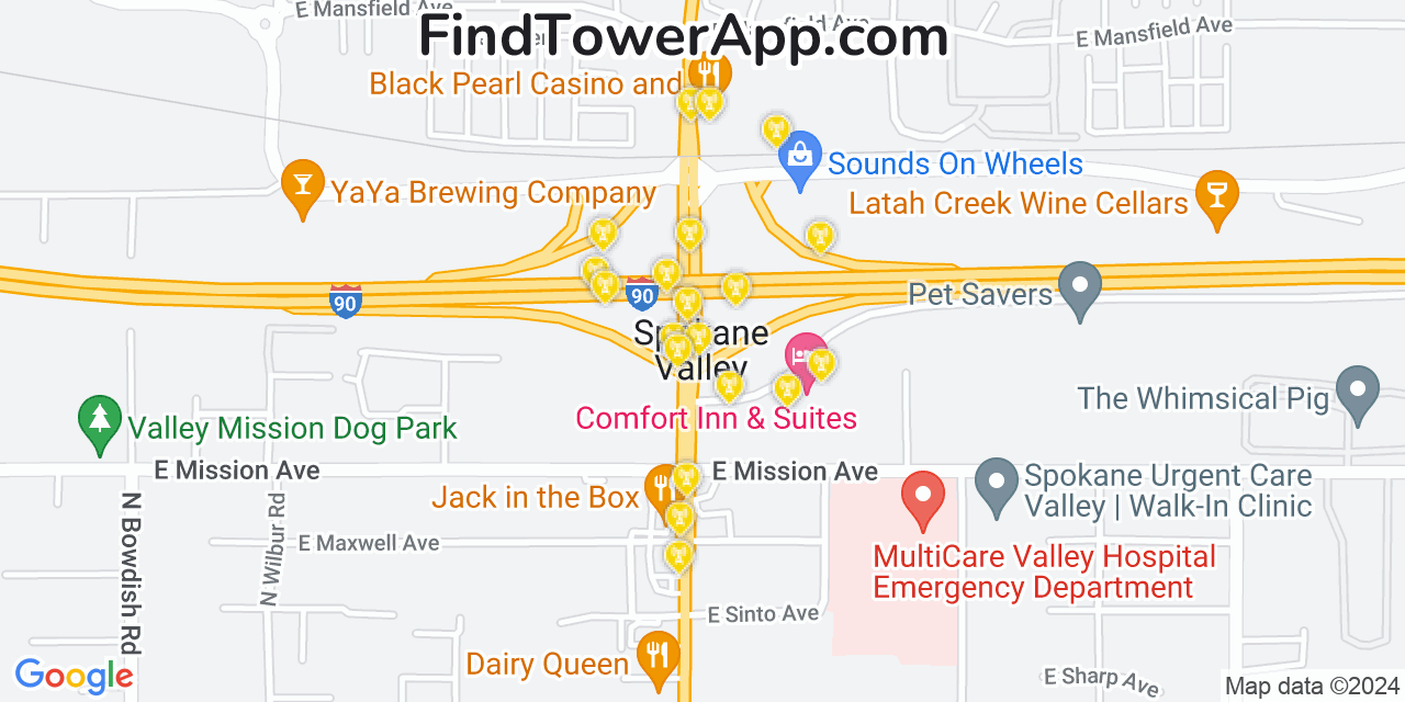 Verizon 4G/5G cell tower coverage map Spokane Valley, Washington