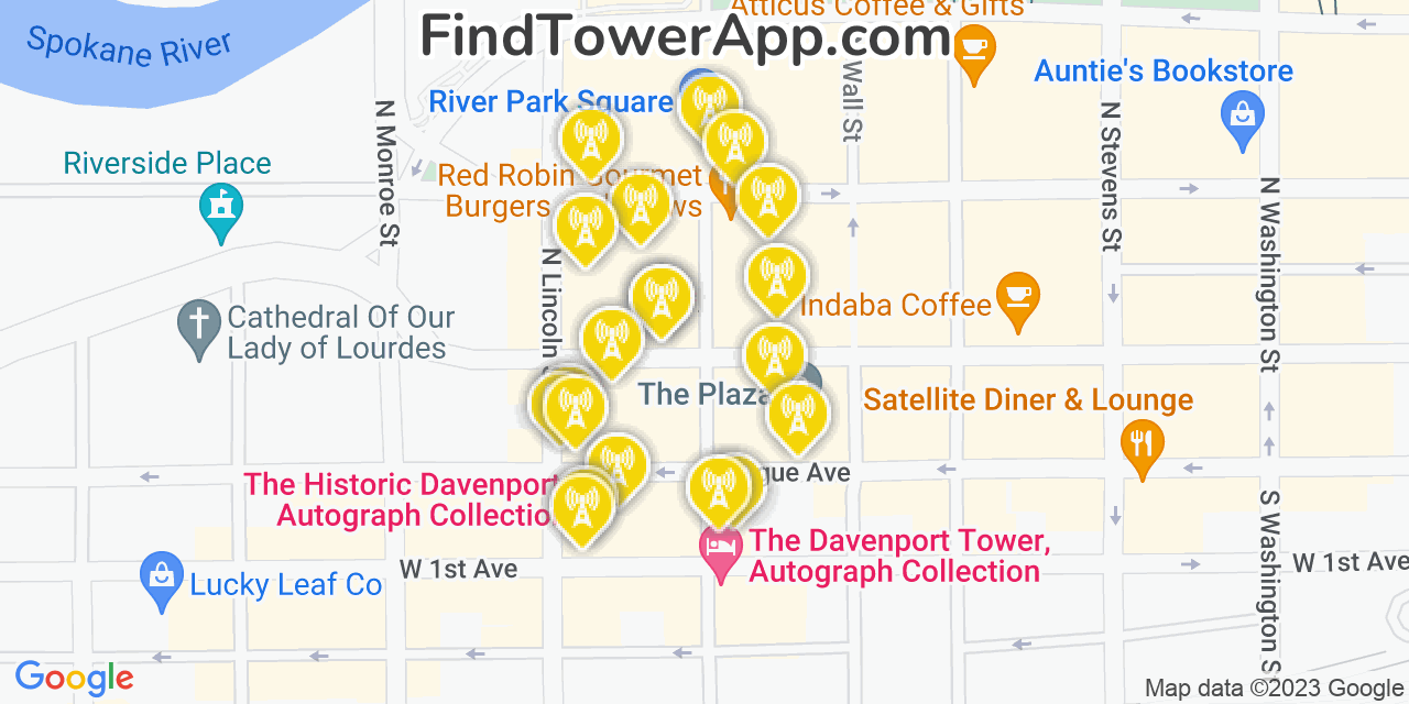 Verizon 4G/5G cell tower coverage map Spokane, Washington