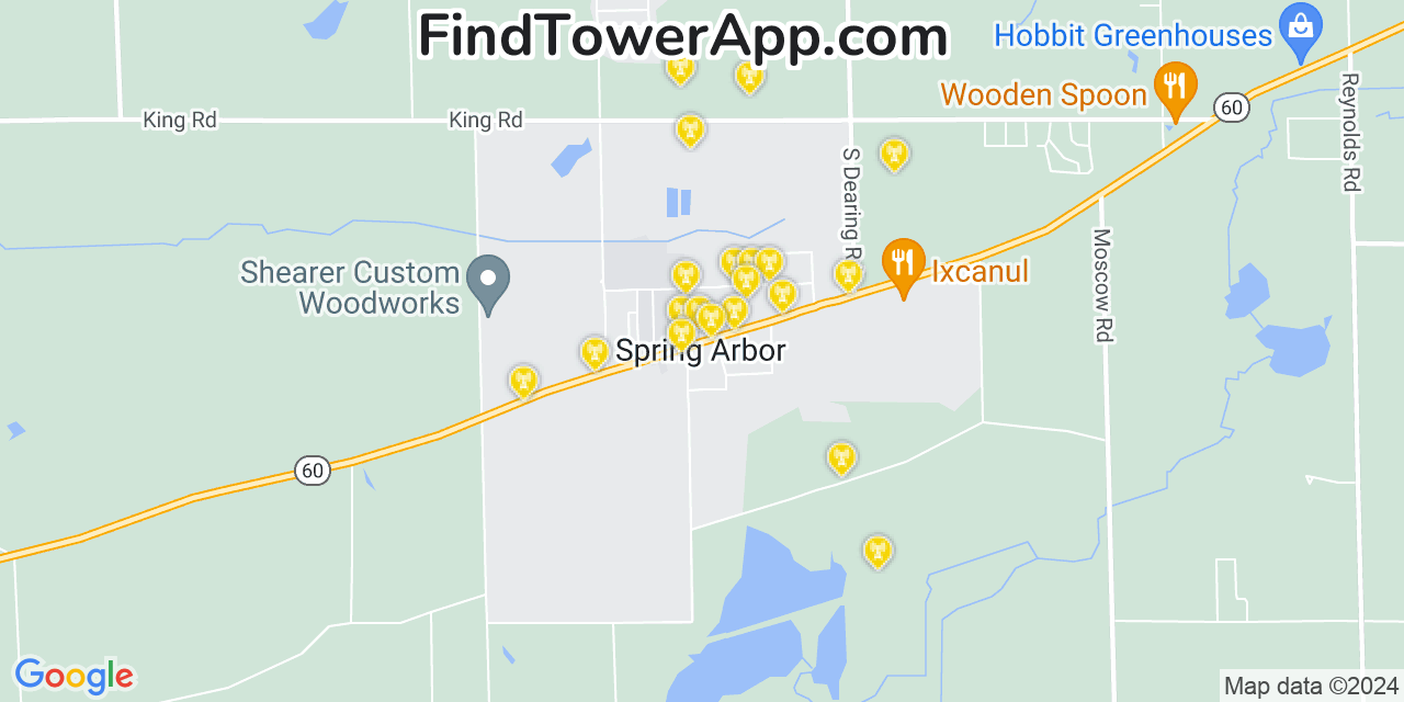 AT&T 4G/5G cell tower coverage map Spring Arbor, Michigan