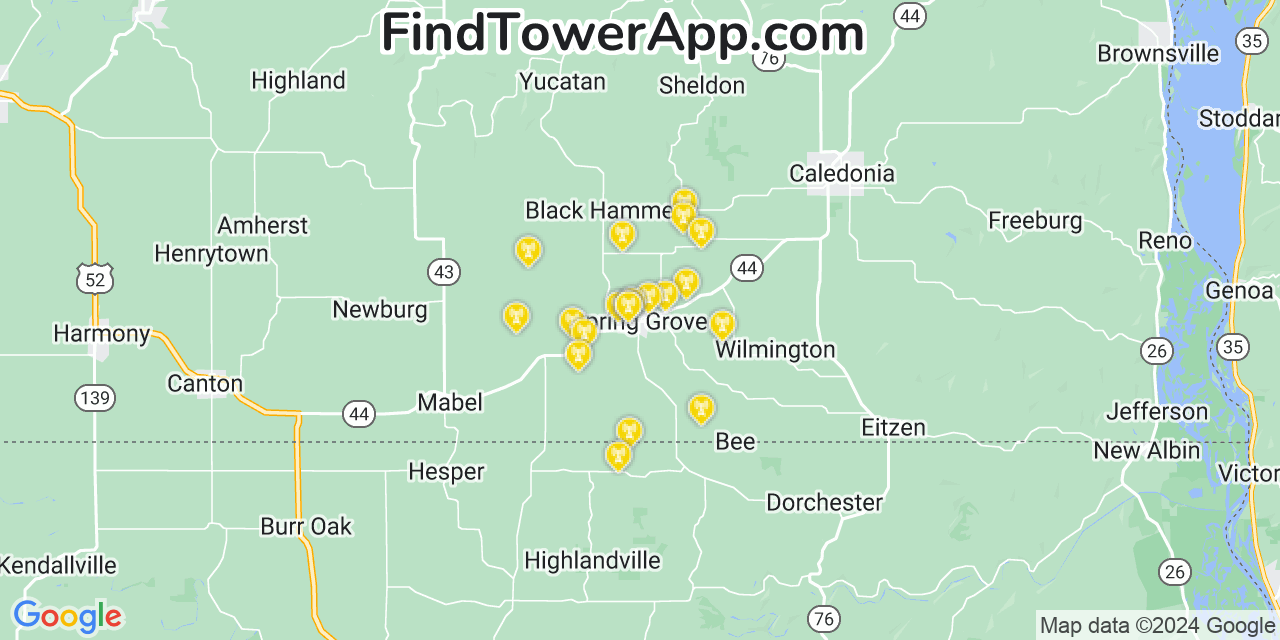 AT&T 4G/5G cell tower coverage map Spring Grove, Minnesota