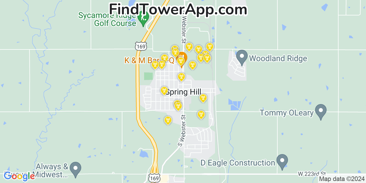 AT&T 4G/5G cell tower coverage map Spring Hill, Kansas