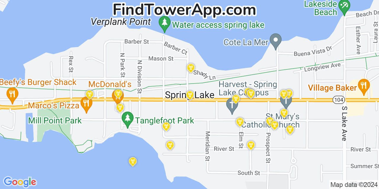 AT&T 4G/5G cell tower coverage map Spring Lake, Michigan